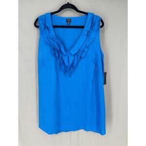 Rafaella Studio Top Womens 3X Blue Linen Ruffle Sleeveless Summer Beach Zip New